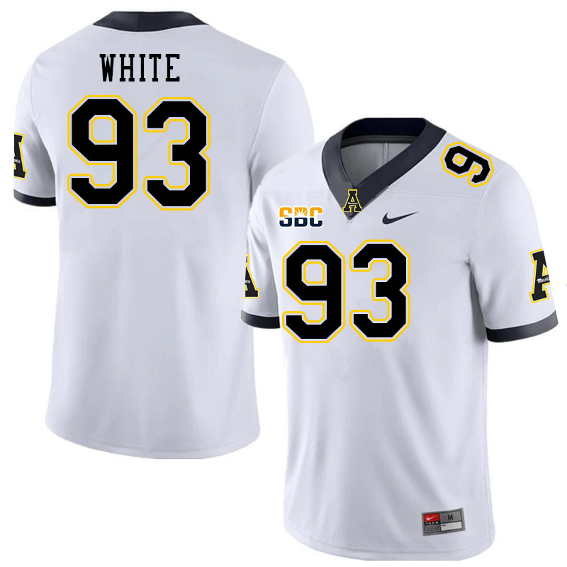 Men #93 KaRon White Appalachian State Mountaineers College Football Jerseys Stitched Sale-White